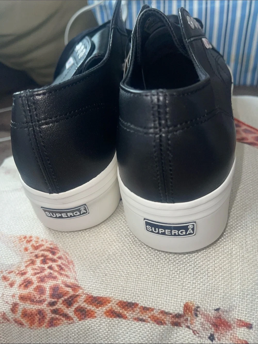 Superga Black Low-Top Platform Sneaker with White Sole